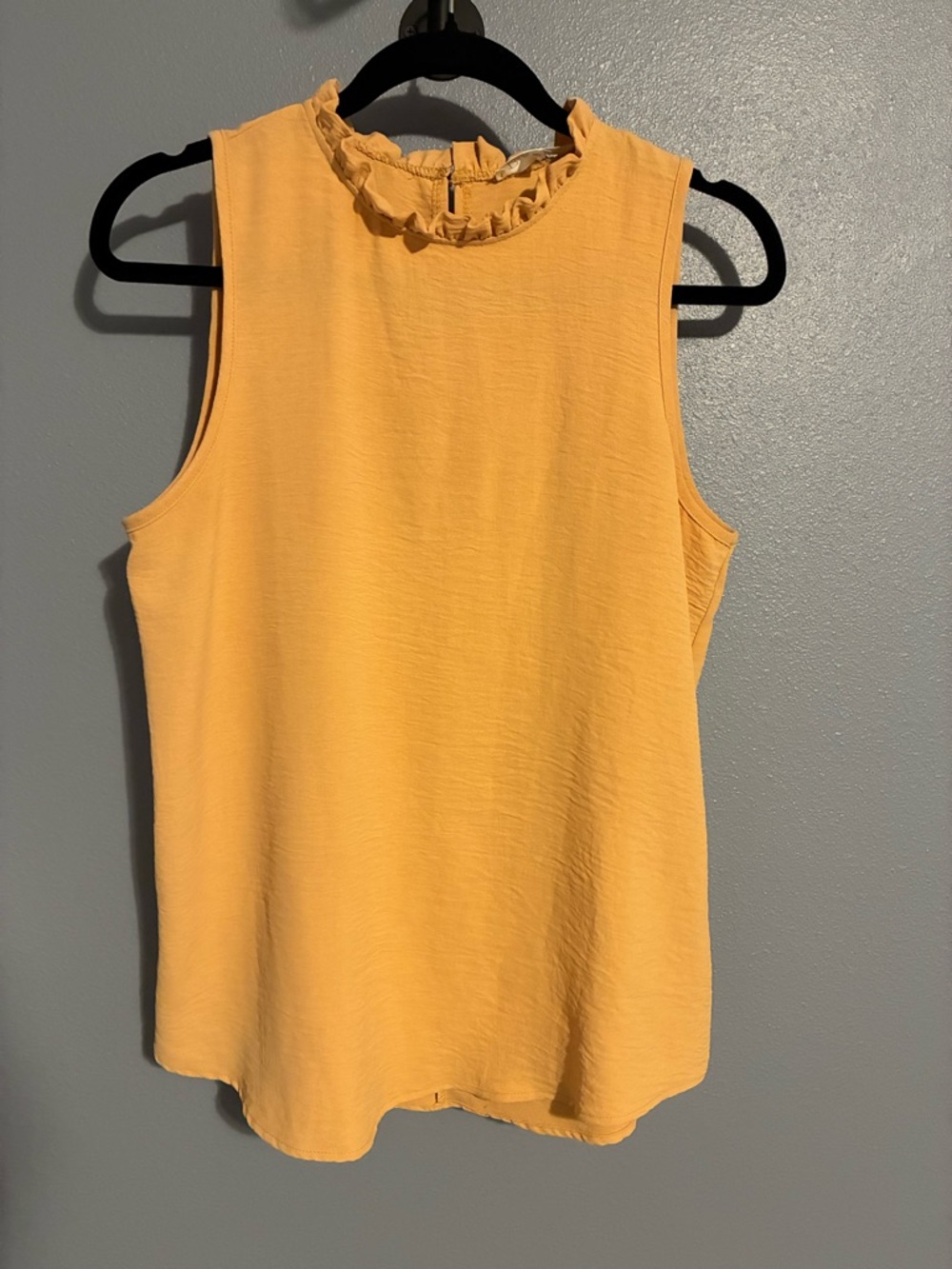 Sleeveless Ruffle-Neck Tank Top in Mustard Yellow